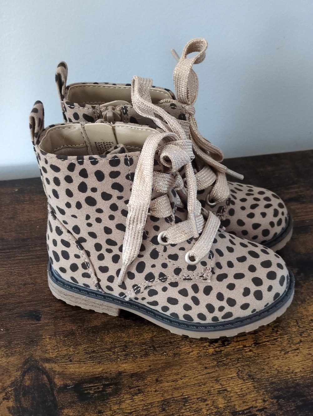 Cat & Jack Beige Leopard-Print Lace-Up Kids Boots - Size 7